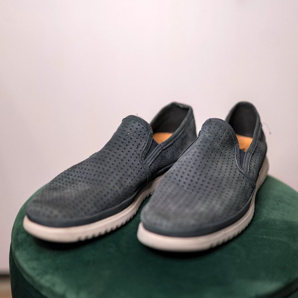 SALE Men's Memphisto Leather Tiago Navy Air-Jet Slip On Shoes - Size US 8.5